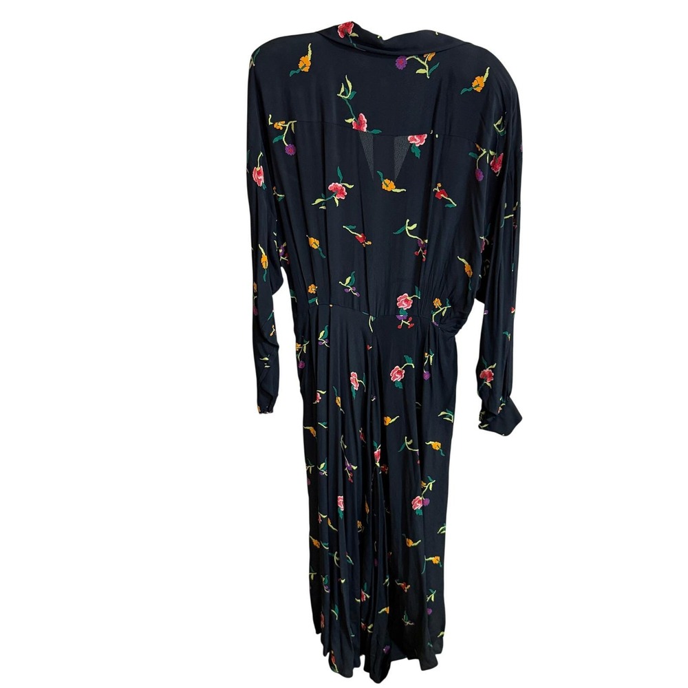 Vintage Norma Kamali Floral Maxi Dress, Black Long Sleeve Wrap Style Size 12 - Picture 6 of 7